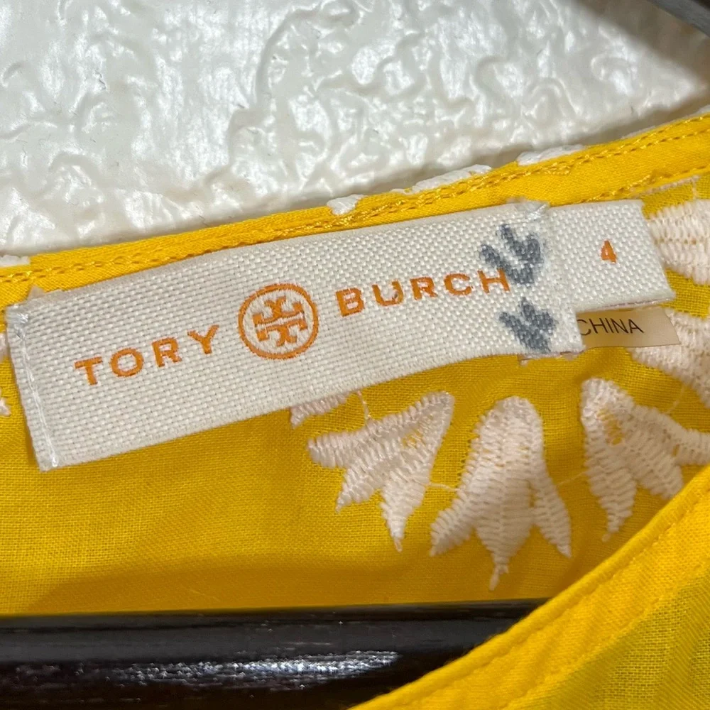 Tory Burch Embroidered Eyelet Ruffled Sunlight & New Ivory Top Blouse Yellow 4